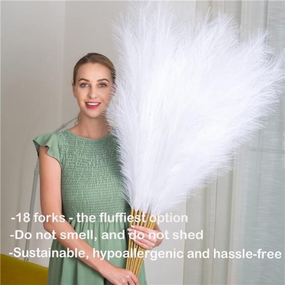 Pampas Grass Decor Tall, 43"/110cm Faux Pampas Grass 6 Stems Large Pompass Grass - Picture 3 of 7